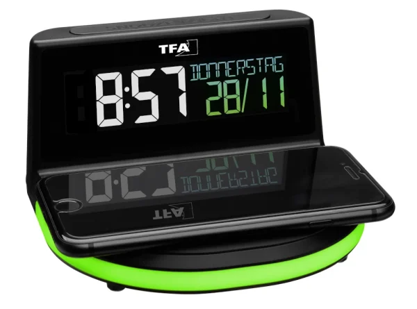 TFA Dostmann TFA 60.2028.01 Digitalwecker Mit Kabelloser Ladestation Charge-IT Wireless Farbdisplay 1