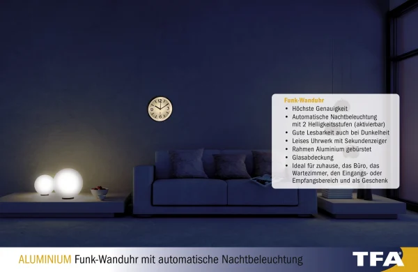 TFA Dostmann Analoge Funk-Wanduhr Mit Nachtbeleuchtung TFA 60.3535.02 3