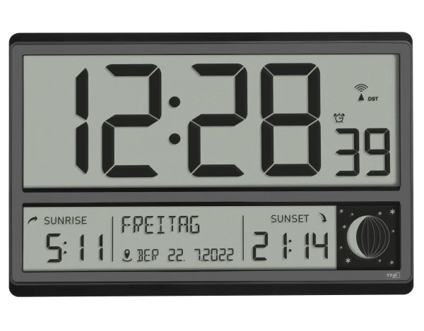 TFA Dostmann Digitale XL-Funkuhr TFA 60.4524.01 Wanduhr Mit Sonnenaufgang Und Sonnenuntergang Datum 1
