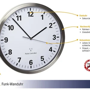 TFA Dostmann TFA 60.3523 Analoge Funk-Wanduhr Mit Edelstahl-Rahmen 6